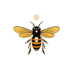 a bee minimalistic simple logo on transparent background, black and gold colors