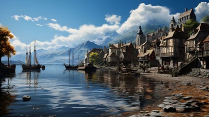 Fototapeta premium houses on the river