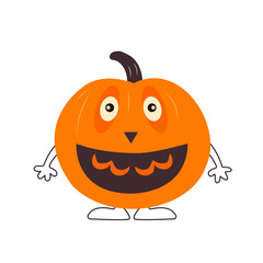 Cute cartoon pumpkin monster. Happy halloween print. Boo Halloween. Autumn, Fall. Cute vector card with pumpkins. 