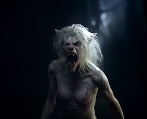 Woman transforming into werewolf