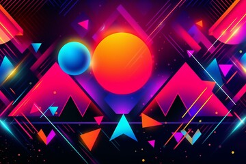 vibrant 80s style banner with neon abstract design. Generative AI