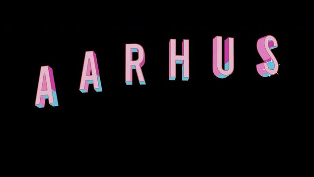 Bright letters jump merrily in the inscription AARHUS city. Retro. Alpha channel black. Looped from frame 120 to 240, Alpha BW at the end