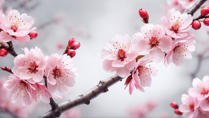Obraz premium Cherry blossom flowers. Shallow depth of field. Flowers blooming on a tree branch.