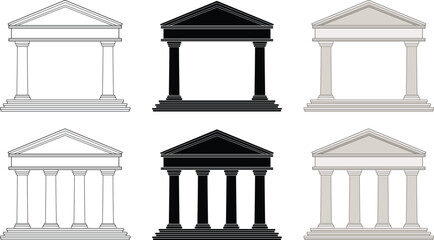 Simple Greek Building or Temple Clipart - Outline, Silhouette & Color