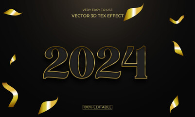 Happy New Year 3D Vector Text Effect Design. 2024 editable vector text effect.