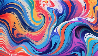 Obraz premium Abstract marbled acrylic paint ink painted waves painting texture colorful background banner - Bold colors, rainbow color swirls wave