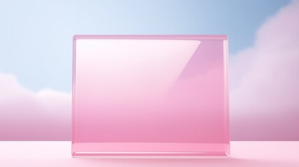 Fototapeta premium Pink Glass Creative Abstract Geometric Frame. Textured photorealistic mount. Abstract Bright Surface Geometrical Horizontal Background. Ai Generated Photo frame with copy space.