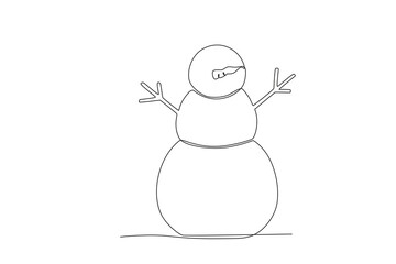 A cute snowman. Winter one-line drawing