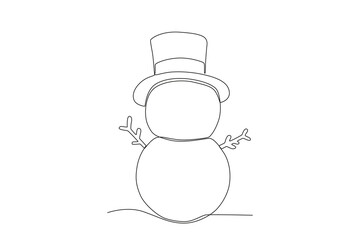 A snowman wearing a hat. Winter one-line drawing