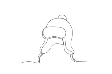 Fototapeta premium A snow cap with an eye patch. Winter one-line drawing