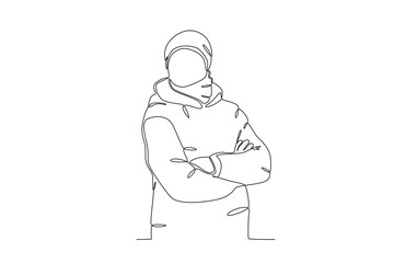 A man wearing winter clothes. Winter one-line drawing