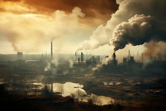 Environmental Pollution Caused By Smoke From Factories And Chimneys. Generative AI