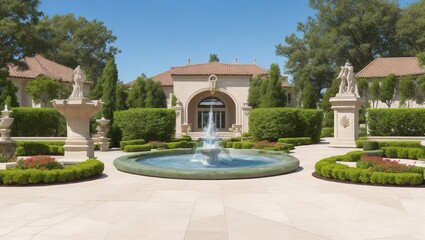 Obraz premium fountain in front of luxury mansion
