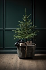 A festive Christmas tree in a cozy living room setting