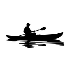 kayak on the lake silhouette - obrazy, fototapety, plakaty