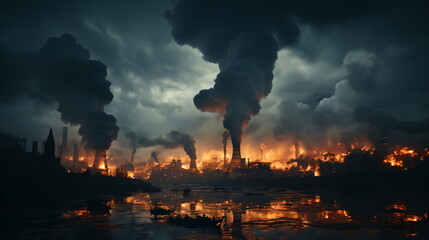 smoke stacks emmitting carbon pollution into the sky causing climate change