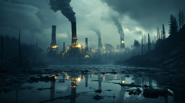 smoke stacks emmitting carbon pollution into the sky causing climate change
