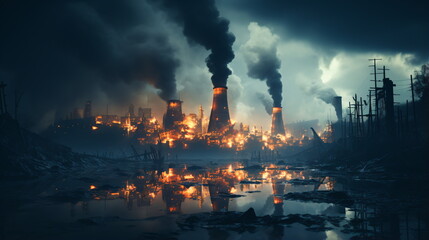 smoke stacks emmitting carbon pollution into the sky causing climate change