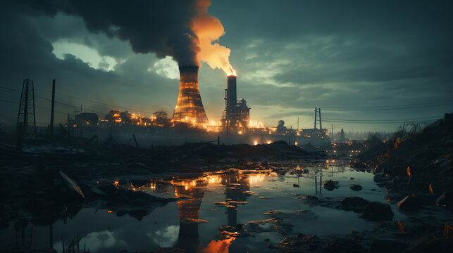 smoke stacks emmitting carbon pollution into the sky causing climate change