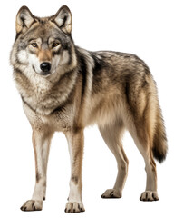 Naklejka na ściany i meble standing european grey wolf isolated on white background as transparent PNG