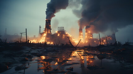 smoke stacks emmitting carbon pollution into the sky causing climate change