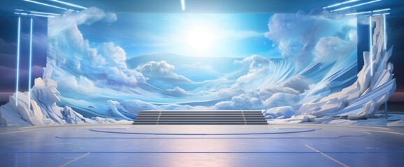 A stage with steps against a backdrop of the sky - obrazy, fototapety, plakaty