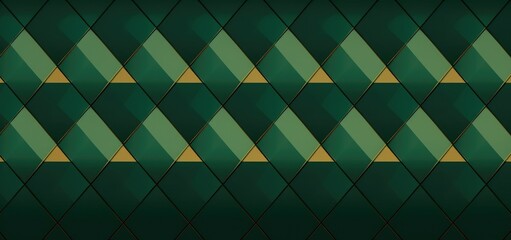 A vibrant green background with geometric gold triangles