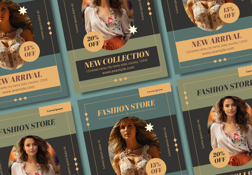 Elegant Green and Gold Fashion Store Promotional Template
