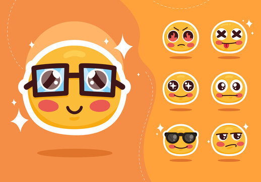 Cute Cartoon Emoji Expression Sticker Set