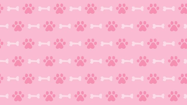 犬の肉球の手描きイラストパターン背景（ピンク）6秒ループ
