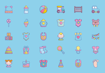 Cute Line Baby Icons Set