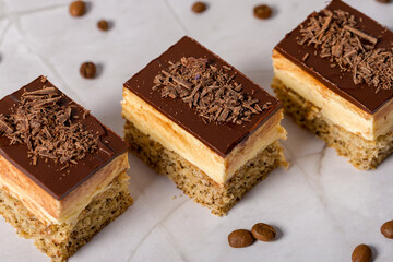 Eskimo cake. Pieces of chocolate coffee cake