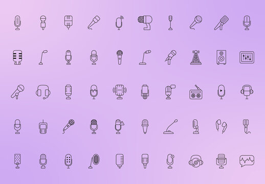 Purple Minimalist Microphone Audio Recording Icons Set