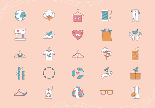 Pastel Minimalist Sustainable Fashion and Eco-Friendly Icon Set