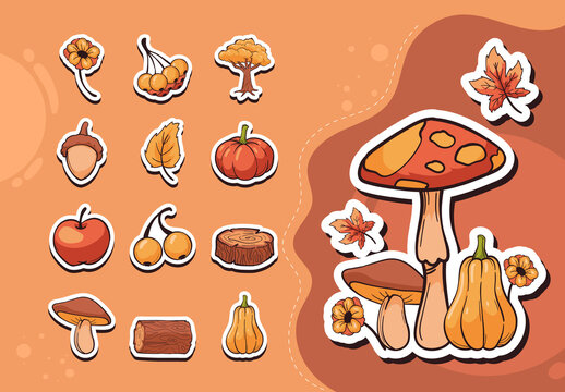 Autumn Fall Leaves Pumpkin Nature Sticker Set