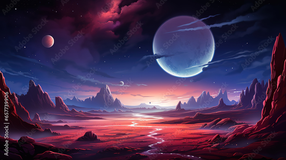 Wall mural cartoon space planet game vector background illustration. generative ai
