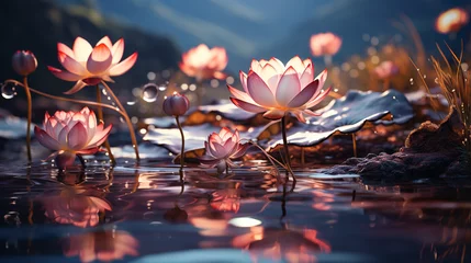 Fotobehang lotus flower fantasy detail, nature background cinematic color grading generative ai © Adja Atmaja