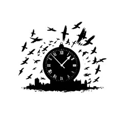 clock with flying birds