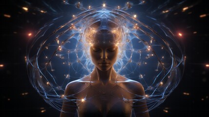 "Explore the depths of galactic consciousness in this visually captivating image. Witness the intricate web of interconnected minds, where cosmic thoughts flow through a neural network of the future. 