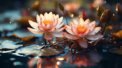 lotus flower fantasy detail, nature background cinematic color grading generative ai - obrazy, fototapety, plakaty