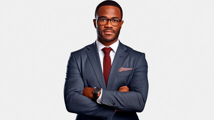 young African American man in a business suit with a serious expression on his face. - Powered by Adobe