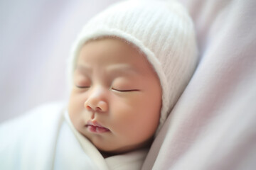 Fototapeta na wymiar Innocence in Dreams: Cute Asian Baby Sleeps Soundly, Enveloped in a Blanket of Tender Care