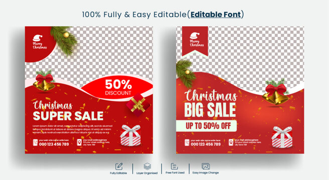 Christmas Sale Social Media Posts Editable Banner Ads Template, New Year Sale Offer Promotional Discount Advertisment Website Banner,
Christmas Party Invitation Greetings Promo Ad Background