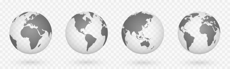 Fotobehang Globes of Earth 3D set. Realistic world map in globe shape. World maps realistic with shadow on transparent background - stock vector. © Comauthor