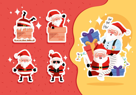 Colorful Cute Santa Claus Christmas Sticker Set