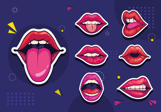Colorful Cartoon Lips Expression Sticker Set