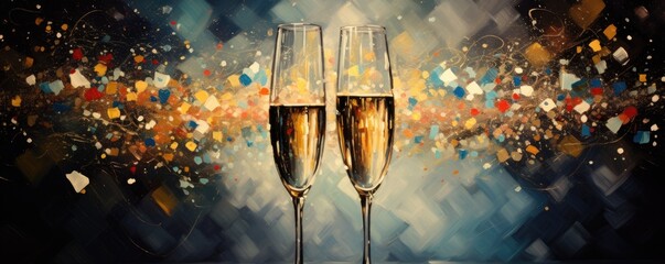 Two glasses of champagne in a vibrant and celebratory composition