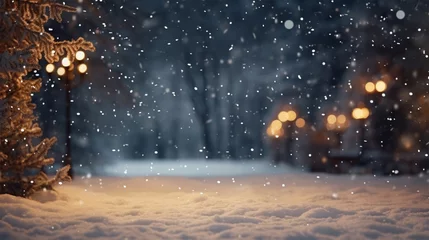 Rolgordijnen Zalmroze 눈 내리는 겨울밤 풍경
