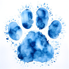 A blue watercolor paw print painting. Generative ai.  - obrazy, fototapety, plakaty