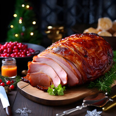 Glazed ham. A classic dish during Christmas and the Holidays. Generative ai. 